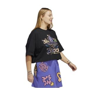 adidas Black and Pink Boxy Crop Graphic Tee